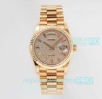 TWS Factory AAA Swiss Rolex Day Date I 2836 Yellow Gold Pave Diamond Dial Watch